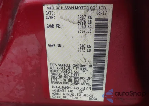 2017 Nissan Altima 2.5 S from USA, damaged, VIN 1N4AL3AP0HC485829